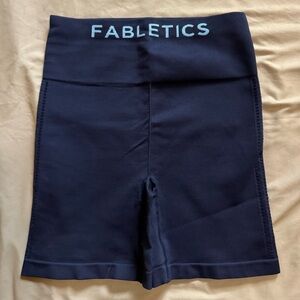 Fabletics Navy Shorts with Light Blue Logo